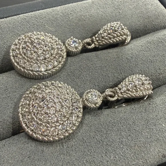 Judith Ripka 925 Sterling Silver Diamonique Cubic Zirconia Pave Dangle Earrings - Picture 3 of 4